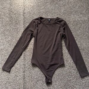 Express XS Chocolate Brown Body Contour Long Sleeve Bodysuit